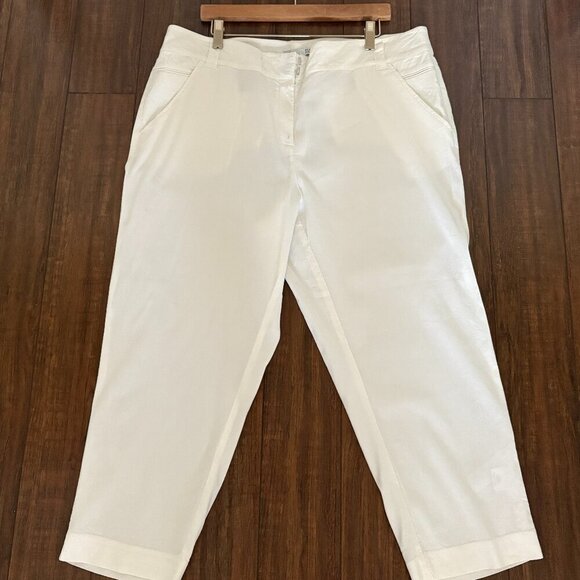 Eileen Fisher Organic Cotton Flat Front Stretch Cropped Pants White Size 16W - Picture 1 of 4